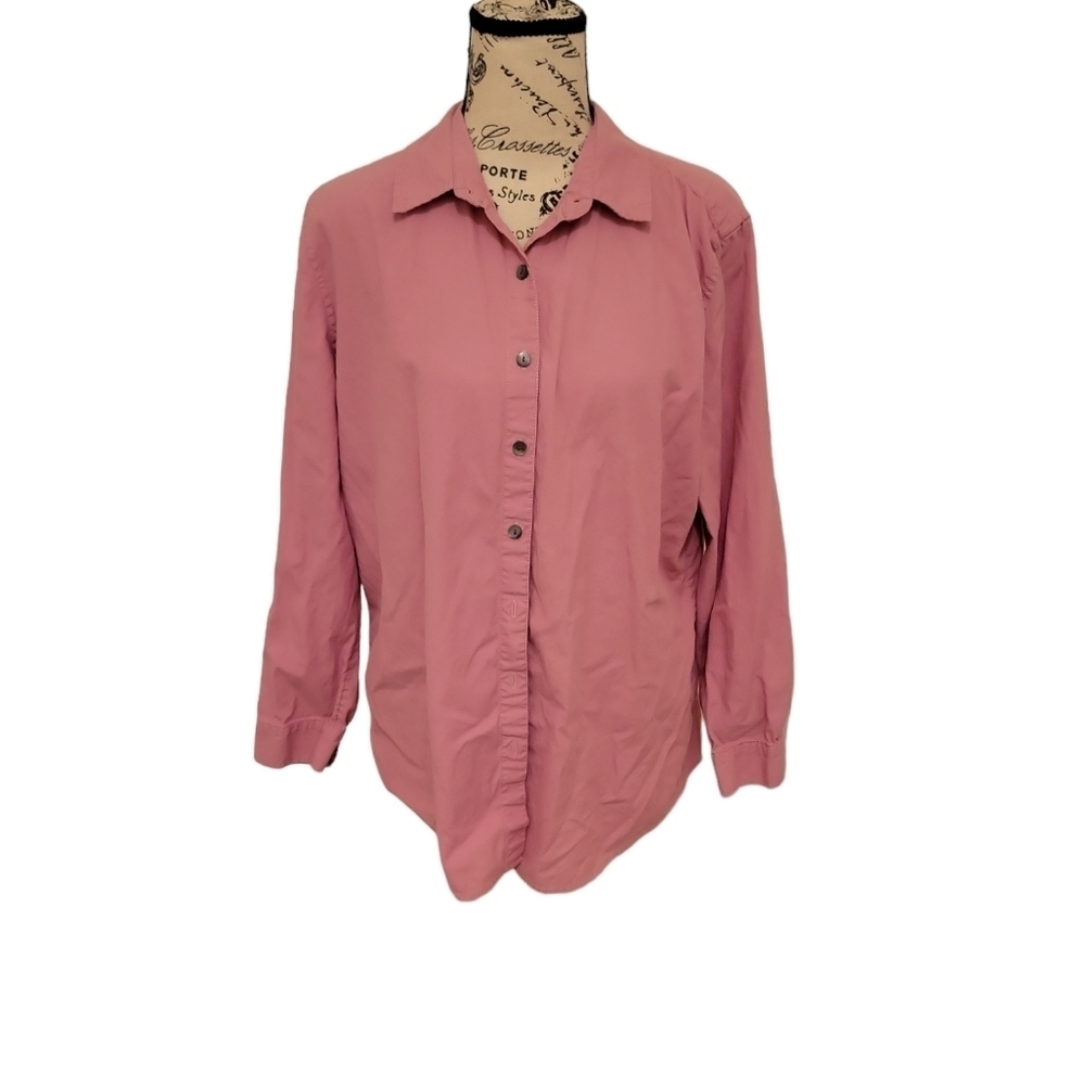 J. JILL Solid Pink Front Long Sleeve Blouse Top Shirt Sz M